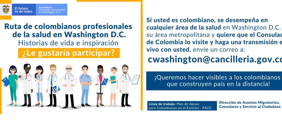 El consulado invita a participar en la ‘Ruta de colombianos profesionales de la salud en Washington D.C.’