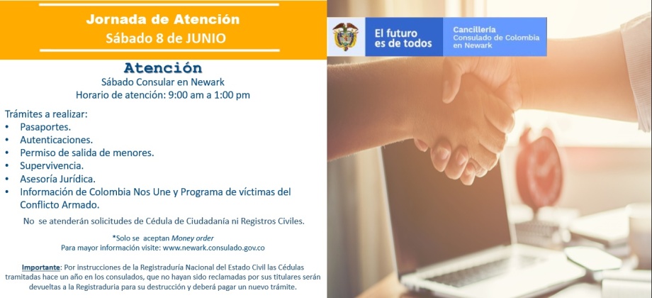 El Consulado de Colombia en Newark realizará su próximo Sábado Consular el 8 de junio de 2019