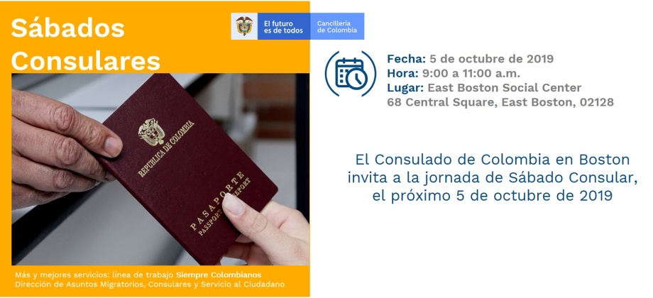 El Consulado de Colombia en Boston realizará jornada de Sábado Consular el 5 octubre de 2019