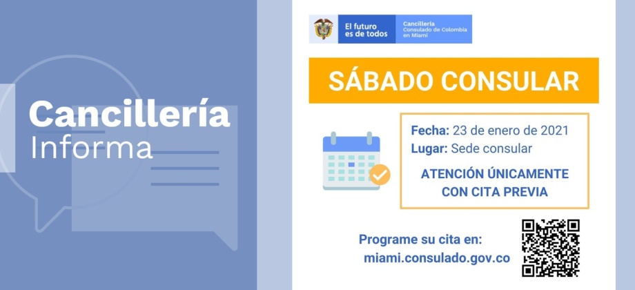 El Consulado de Colombia en Miami realizará una jornada de Sábado Consular el 23 de enero de 2021