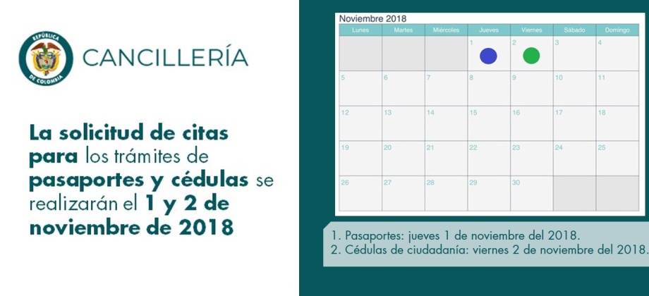 La solicitud de citas para los trámites de pasaportes y cédulas se realizarán el 1 y 2 de noviembre de 2018