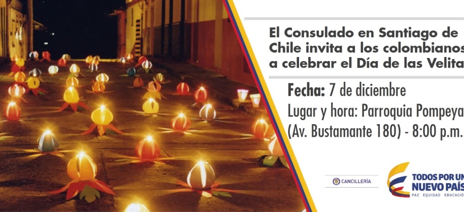 El Consulado General de Colombia en Santiago de Chile invita a los connacionales a celebrar el Día de las Velitas  