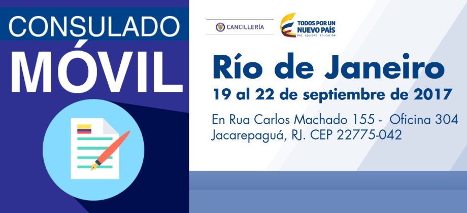 El Consulado de Colombia en Sao Paulo estará con su unidad móvil en Río de Janeiro, del 19 al 22 de septiembre de 2017