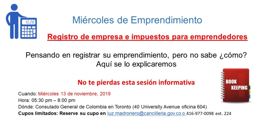 Se realizará la sección informativa ¿Qué se necesita para constituir empresa en Canadá? e impuestos para emprendedores en el Consulado de Colombia 