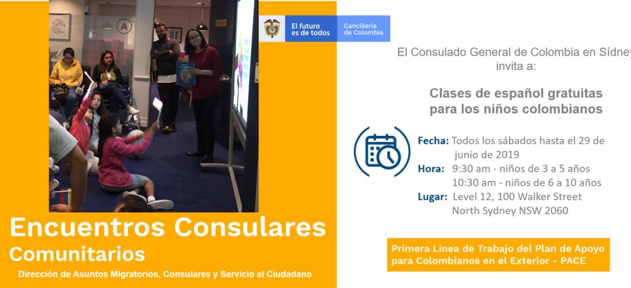 El Consulado de Colombia en Sídney invita a las clases de español gratuitas para los niños colombianos, todos los sábados hasta el 29 de junio de 2019