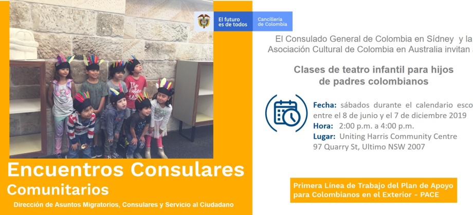 El Consulado de Colombia en Sídney invita a las Clases de teatro infantil para hijos de padres colombianos, sábados del calendario escolar entre el 8 de junio y el 7 de diciembre 2019