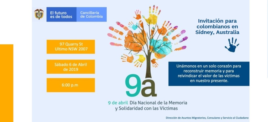 El Consulado de Colombia en Sídney invita a la conmemoración del Día Nacional de la Memoria y la Solidaridad con las Víctimas