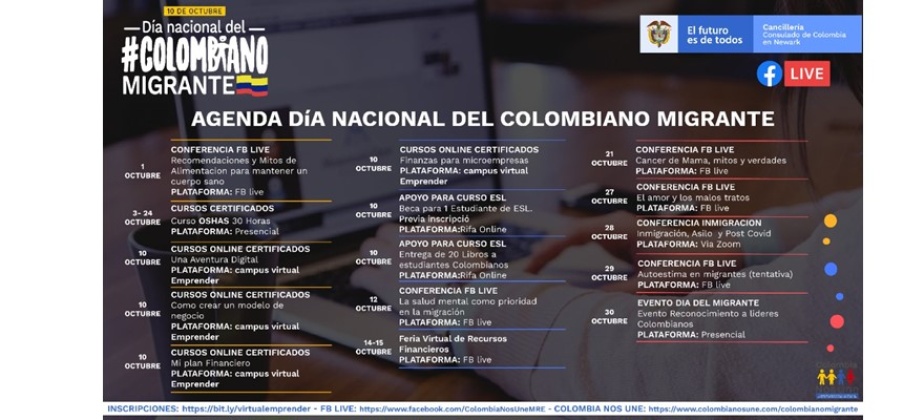 Conozca la agenda del Consulado de Colombia en Newark durante octubre con motivo de la celebración del Día Nacional de Colombiano Migrante 