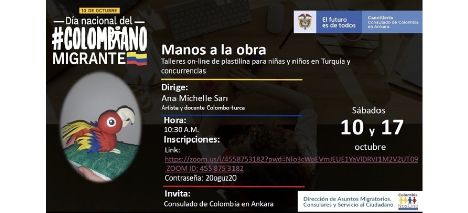 Con motivo de la celebración del Día Nacional del Colombiano Migrante realiza talleres de plastilina online para niños