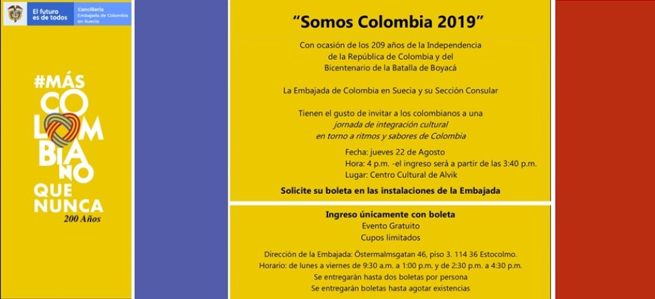 Embajada de Colombia en Suecia y su sección consular realizarán una jornada de integración cultural para conmemorar la Independencia
