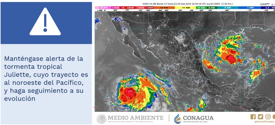 Manténgase alerta de la tormenta tropical Juliette, cuyo trayecto es al noroeste del Pacífico, y haga seguimiento a su evolución