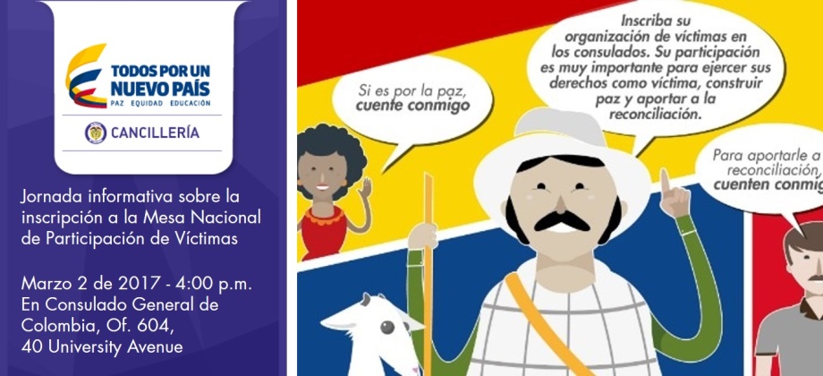 El Consulado de Colombia en Toronto realizará jornada informativa sobre la inscripción a la Mesa Nacional de Participación de Víctimas
