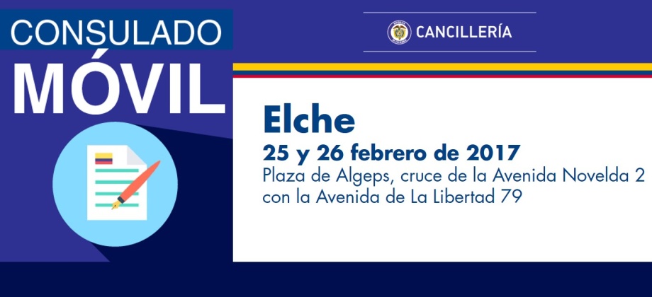 Consulado de Colombia en Valencia realizará una jornada móvil en Elche, los días 25 y 26 de febrero de 2017