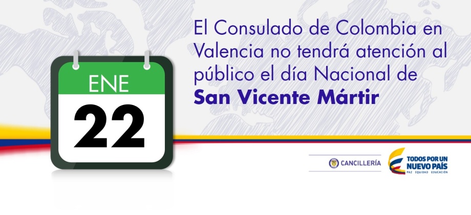 El Consulado de Colombia en Valencia no tendrá atención al público el viernes 22 de enero de 2016