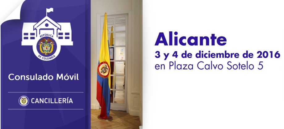 El Consulado de Colombia en Valencia realizará una jornada móvil en Alicante, 3 y 4 de diciembre de 2016
