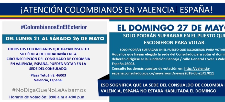 ¡Atención colombianos en Valencia!