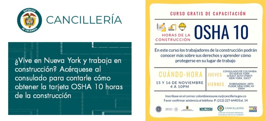 ¿Vive en Nueva York y trabaja en construcción? Acérquese al consulado para contarle cómo obtener la tarjeta OSHA 10 horas de la construcción