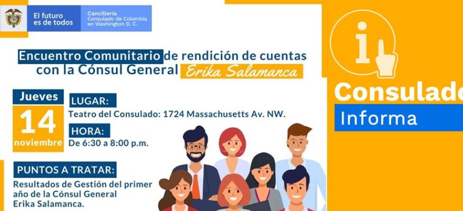Consulado en Washington realizará Encuentro Comunitario de Rendición de Cuentas