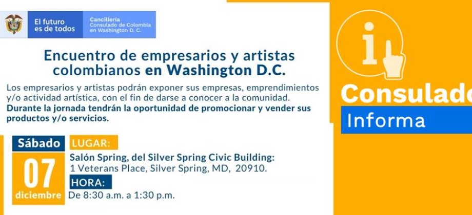 7 de diciembre: Encuentro de empresarios y artistas colombianos en Washington D.C.