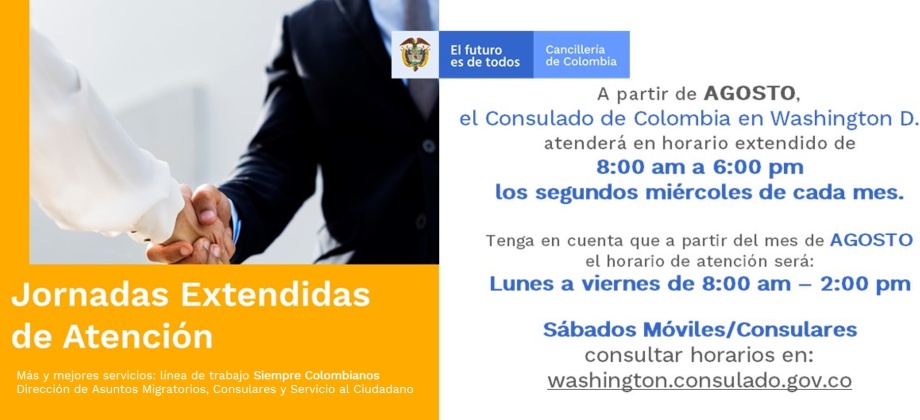 El Consulado de Colombia en Washington informa sus horarios de atención al público a partir de agosto de 2019