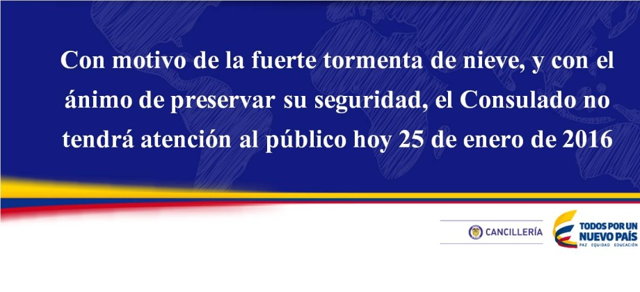 El Consulado de Colombia en Washington no atenderá este lunes 25 de enero, debido a la tormenta de nieve