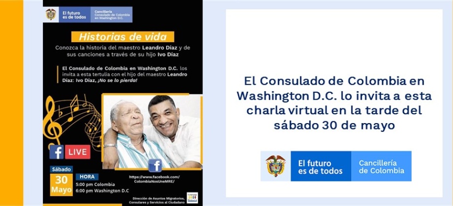 El Consulado de Colombia en Washington D.C. lo invita a esta charla virtual sobre la vida del maestro Leandro Díaz el próximo sábado 30 de mayo