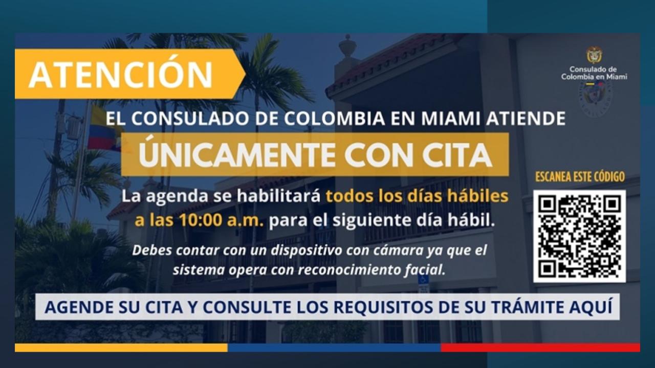 Solicita tu cita para realizar trámites en el Consulado de Colombia en Miami