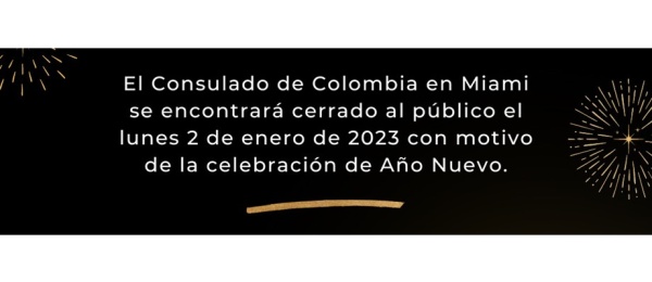 Consulado de Colombia en Miami no tendrá atención al público el 2 de enero de 2023
