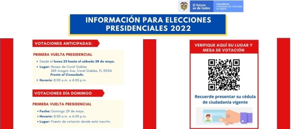 Fechas y puestos de votación en Miami para las elecciones de Presidente y Vicepresidente de Colombia 2022