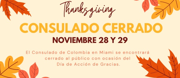 Consulado de Colombia en Miami no tendrá atención al público el 28 y 29 de noviembre de 2024