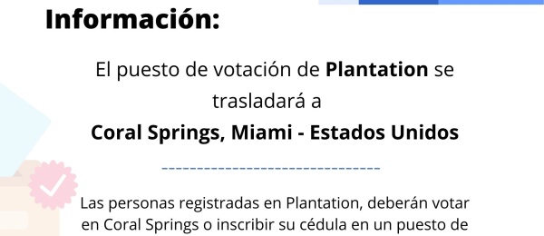 El puesto de votación de Plantation se trasladará a Coral Springs