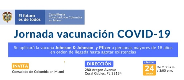 En la sede del Consulado de Colombia en Miami se realizará la  jornada de vacunación