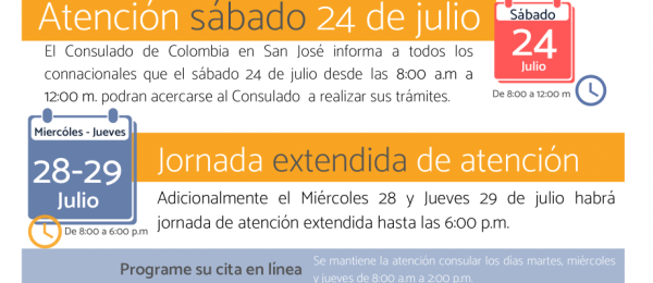 El Consulado de Colombia en San José realizará una jornada de atención consular