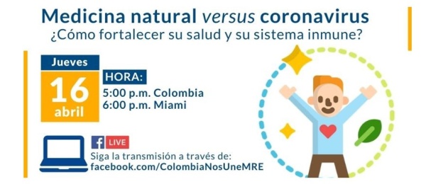 Consulado de Colombia en Miami invita al Facebook Life Medecina natural versus coronavirus en 2020