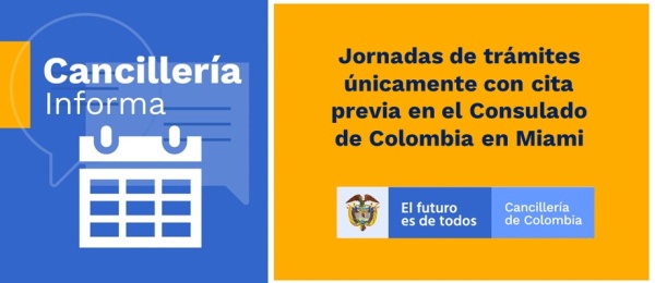 Jornadas de trámites únicamente con cita previa en el Consulado de Colombia 