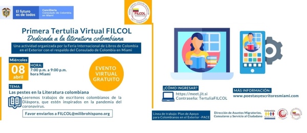 Consulado de Colombia en Miami invita a la tertulia virtual Filcol, dedicada a la literatura colombiana, el 8 de abril de 2020